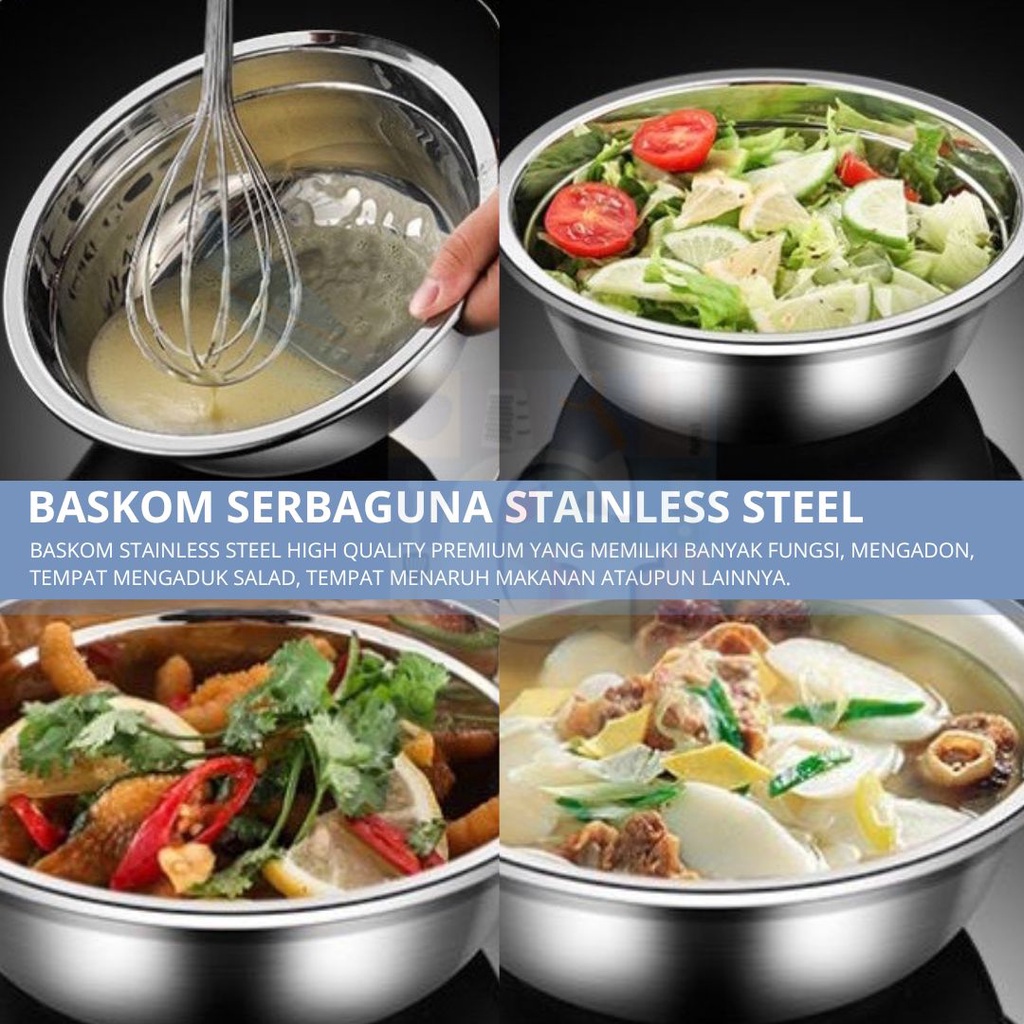 BASKOM MULTIFUNGSI STAINLESS STEEL 14 / 16 / 18 / 22 CM - MIXING BOWL -  BASKOM TEBAL SERBAGUNA MURAH