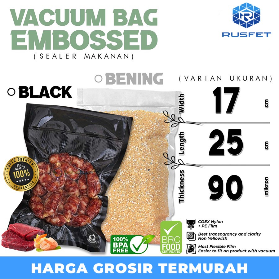Plastik Vacuum 17cm x 25cm BENING HITAM EMBOSS BAG Vakum DELKOCHOICE