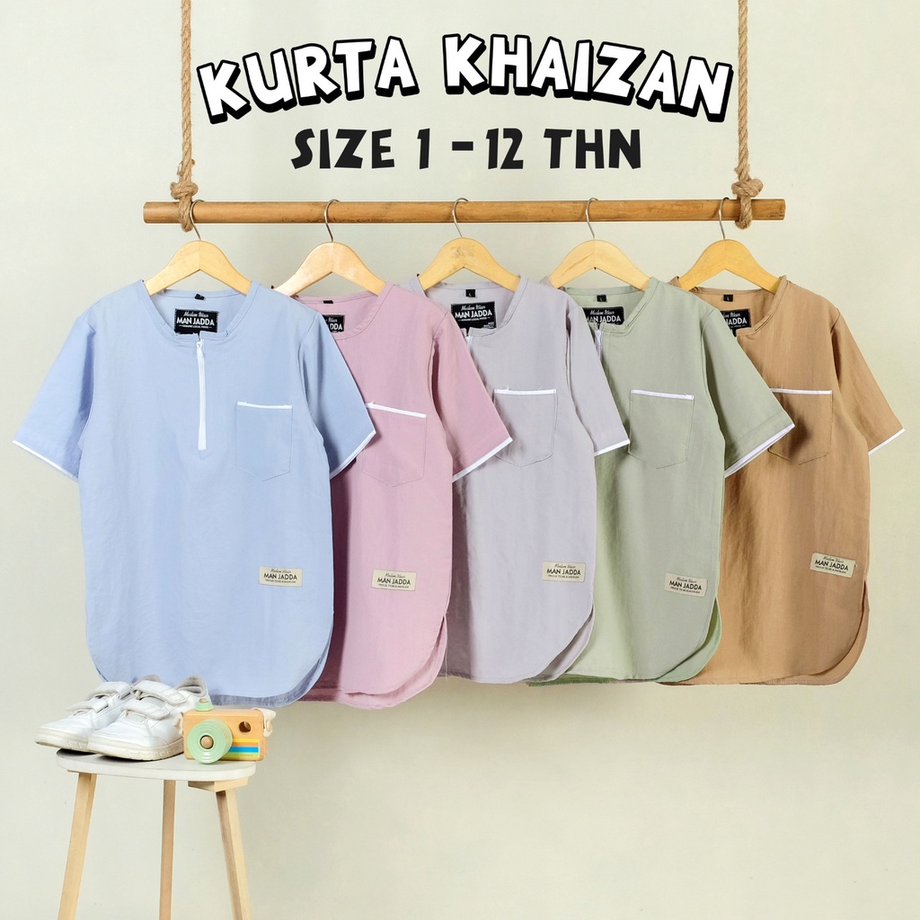 Man Jadda Atasan Baju Koko Anak Kurta khaizan 1-13 Tahun Pakaian Muslim Anak Laki Laki Baju Lebaran Koko Lebaran Koko Linen Anak dan Junior