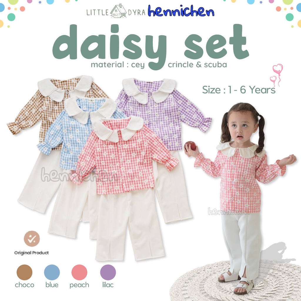 PROMO 7.7 PROMO BAJU LEBARAN MURAH LITTLEDYRA DAISY SET SETELAN BAJU KERAH MOTIF BUNGA ANAK PEREMPUAN SETELAN BAJU ANAK PEREMPUAN BAJU LEBARAN ANAK PEREMPUAN 1-6 TAHUN