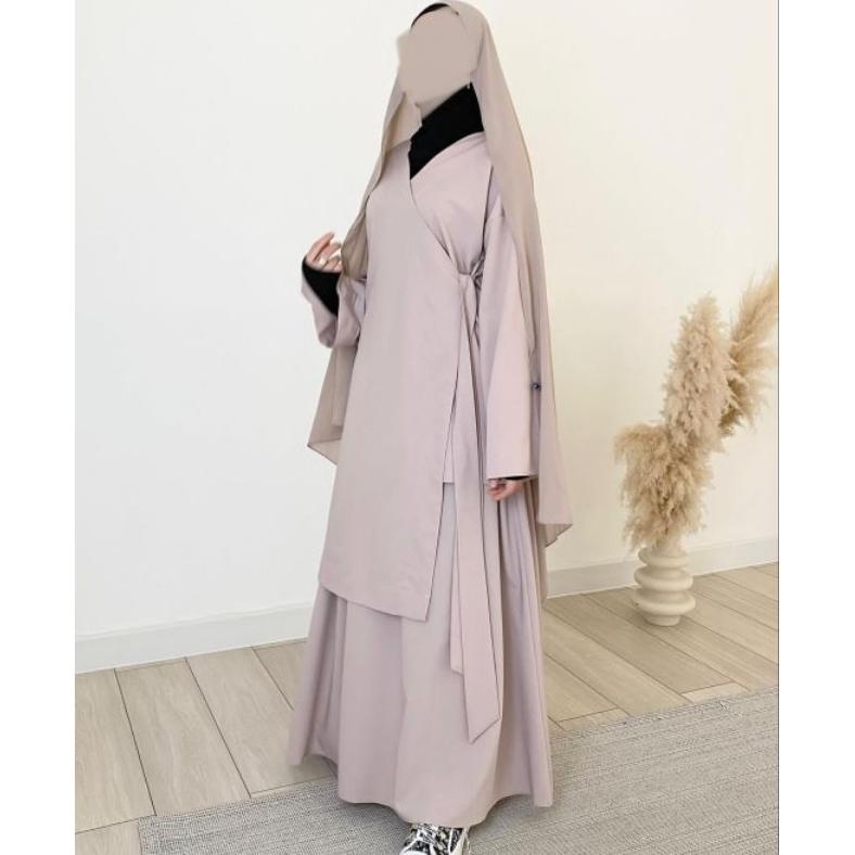 PROMO SET TUNIK ABAYA ROK KIMONO WOLLPEACH PREMIUM RANEE || GAMIS POLOS SIMPLE BASIC KIMONO TOYOBO M