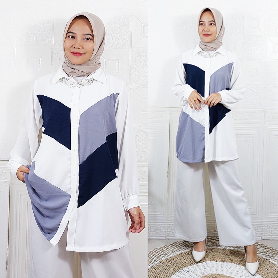 CARLINA FASHION LYODRA BLOUSE WANITA CRINGKLE KATUN AIRFLOW KOMBINASI