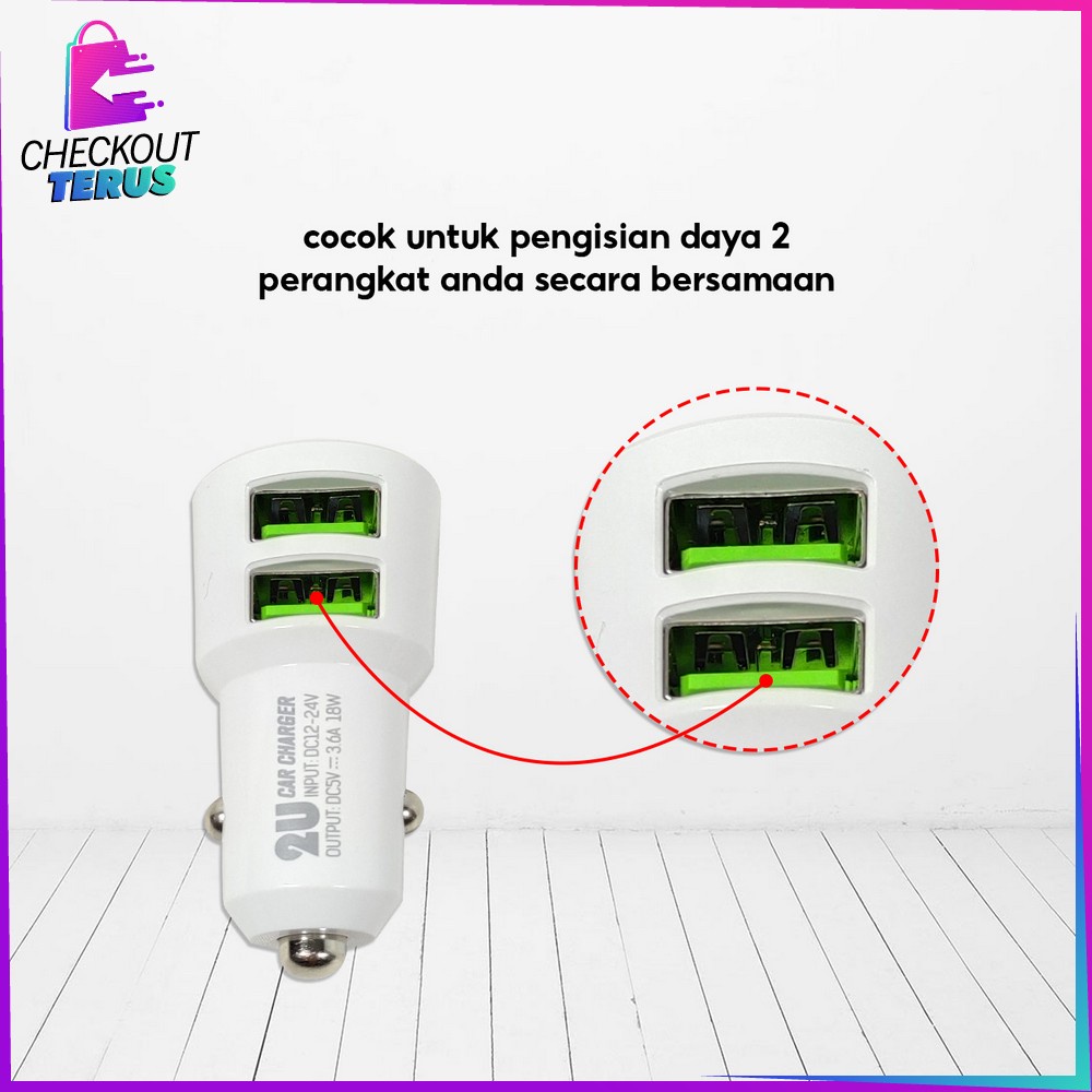 CT C820 Adaptor Car Charger Double USB Universal Crystal White  2 Output Colokan Mobil Portable Pengisi Daya Hanphone Travel