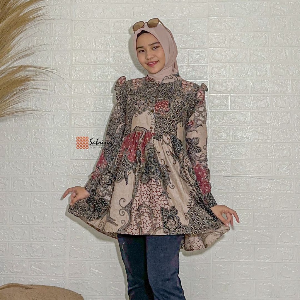 Alida Blouse Atasan Batik Wanita Cewek Kerja Kantor Kekinian Modern Modis Katun