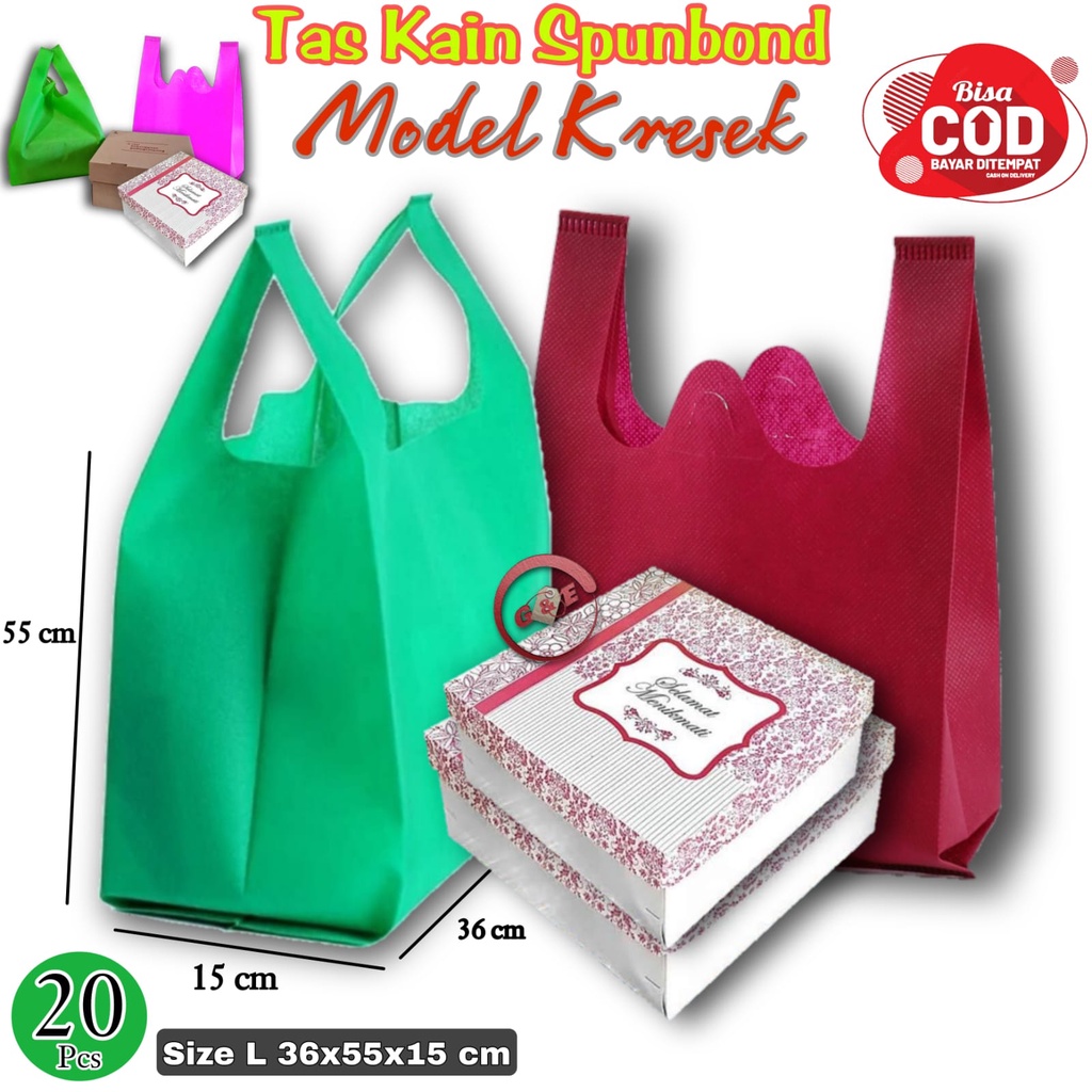 

1 Kodi Isi 20 Tas SpunBond Uk 36x55x15 cm Model Kresek totebag paperbag kain Parcel Dus kotak nasi