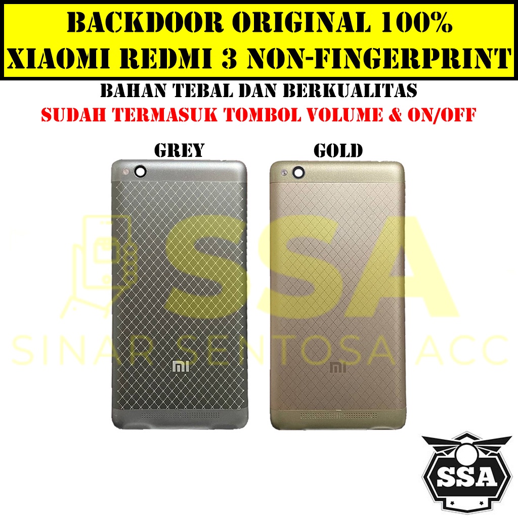 Backdoor Original Xiaomi Redmi 3 Non Fingerprint Finger Print Back Cover Tutup Baterai Tutup Belakang Kualitas Awet Murah