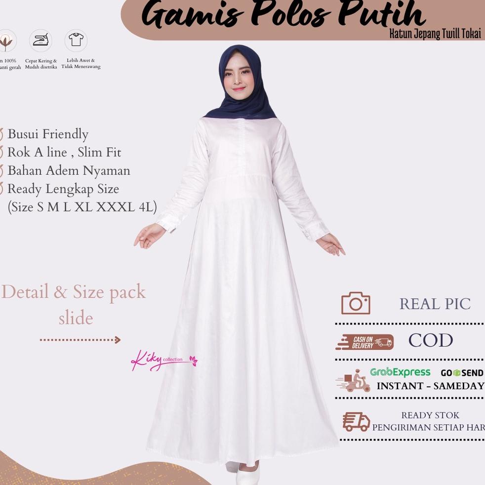 LANGSUNG ORDER Baju Gamis Dress Basic Putih Polos Muslim Wanita Dewasa Remaja Fashion Syari Pakaian 