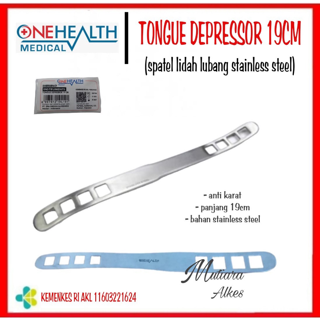 ONEHEALTH SPATULA LIDAH BERLUBANG STAINLESS STEEL / TONGUE SPATEL LUBANG