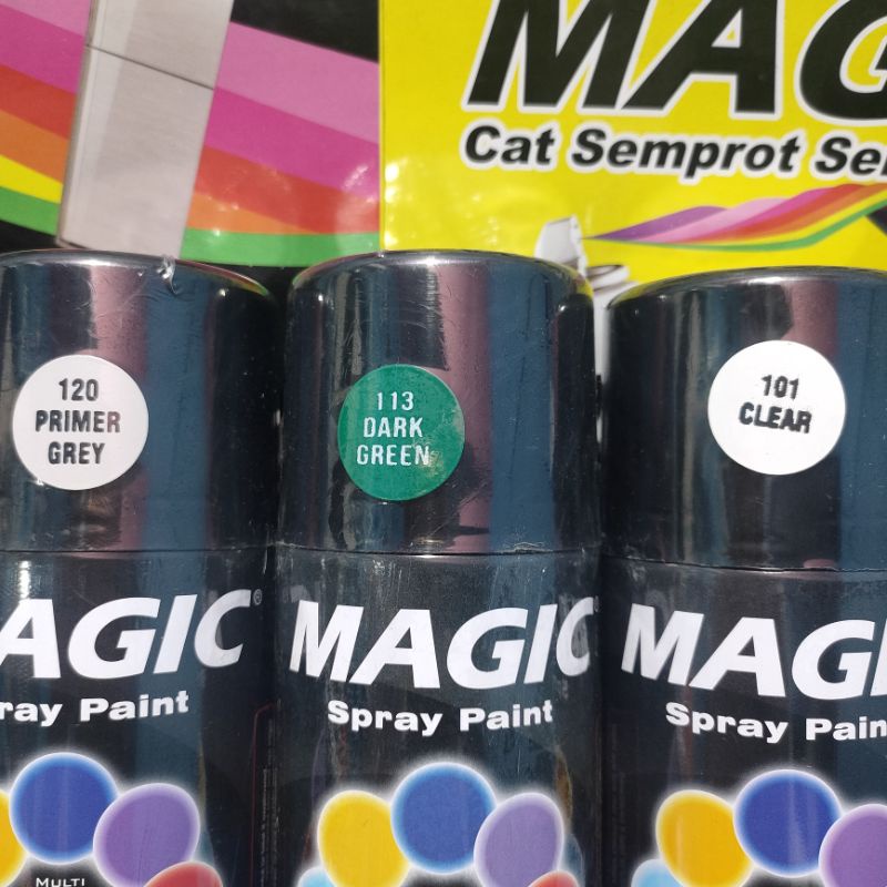 Pilok Pilox Cat Semprot Magic Paket Lengkap 3 Kaleng 300cc Paketan Hijau Tua Dark Green 113 Primer Grey Epoxy 120 Clear Pernis Glossy Mengkilap 101 Spray Paint