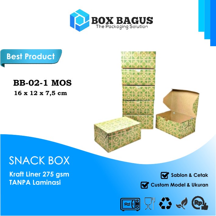 (HIJAU) BOX DUS KOTAK HAMPERS MAKANAN NASI ROTI KUE SNACK 16x12x7,5 cm PAPER KRAFT 275 gsm