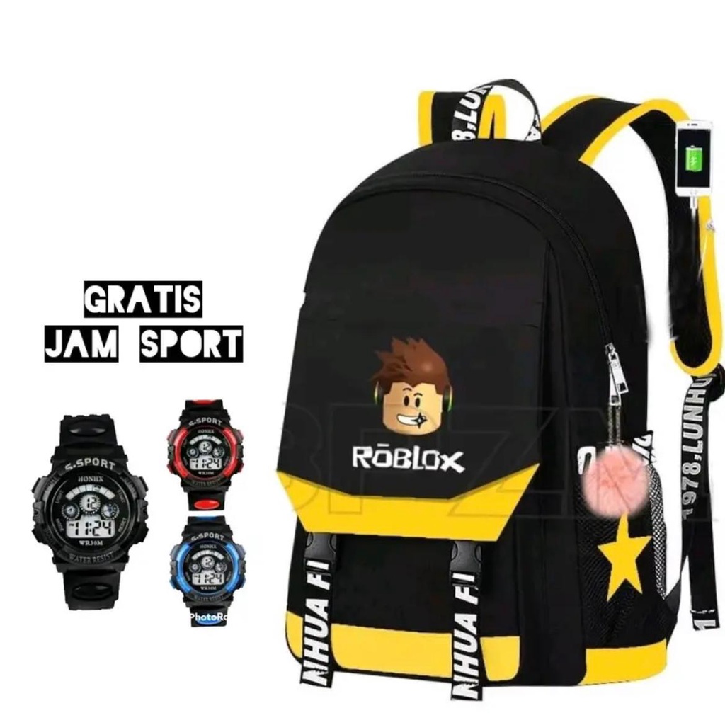 PROMO!! TAS Ransel FREE JAM TANGAN Anak Sekolah Laki - Laki Motif 6D Timbul IMPORT/Tas Ransel ROBLOX LOGO/TAS RANSEL PRIA