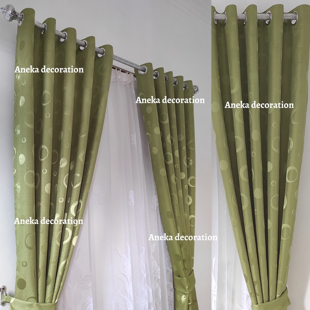 Gorden Jendela Pintu Minimalis 10 Ring 5 gelembung Kamar Motif Polkadot Polos Model Smokring Silver 