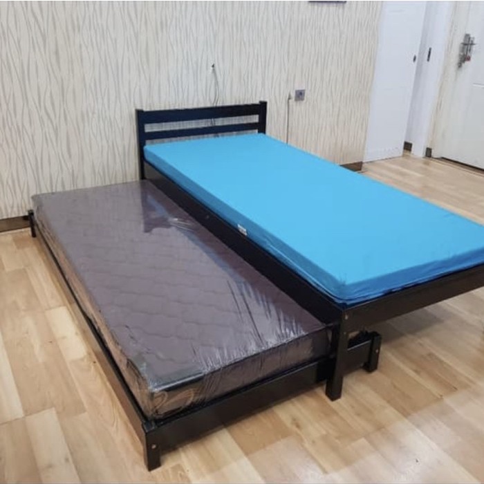 Tempat Ranjang Kayu Atas Plus Sorong Tanpa Kasur Ukuran 90