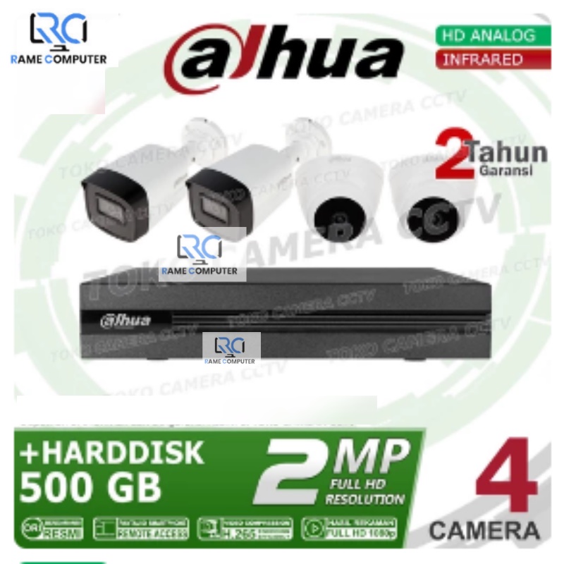 PAKET KAMERA CCTV DAHUA 2MP 4 CHANNEL HDD 500GB