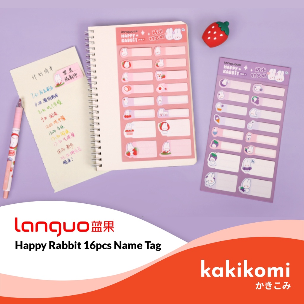 

Stiker Tag Nama 16pcs Languo Happy Rabbit Series Waterproof Name Tag Sticker