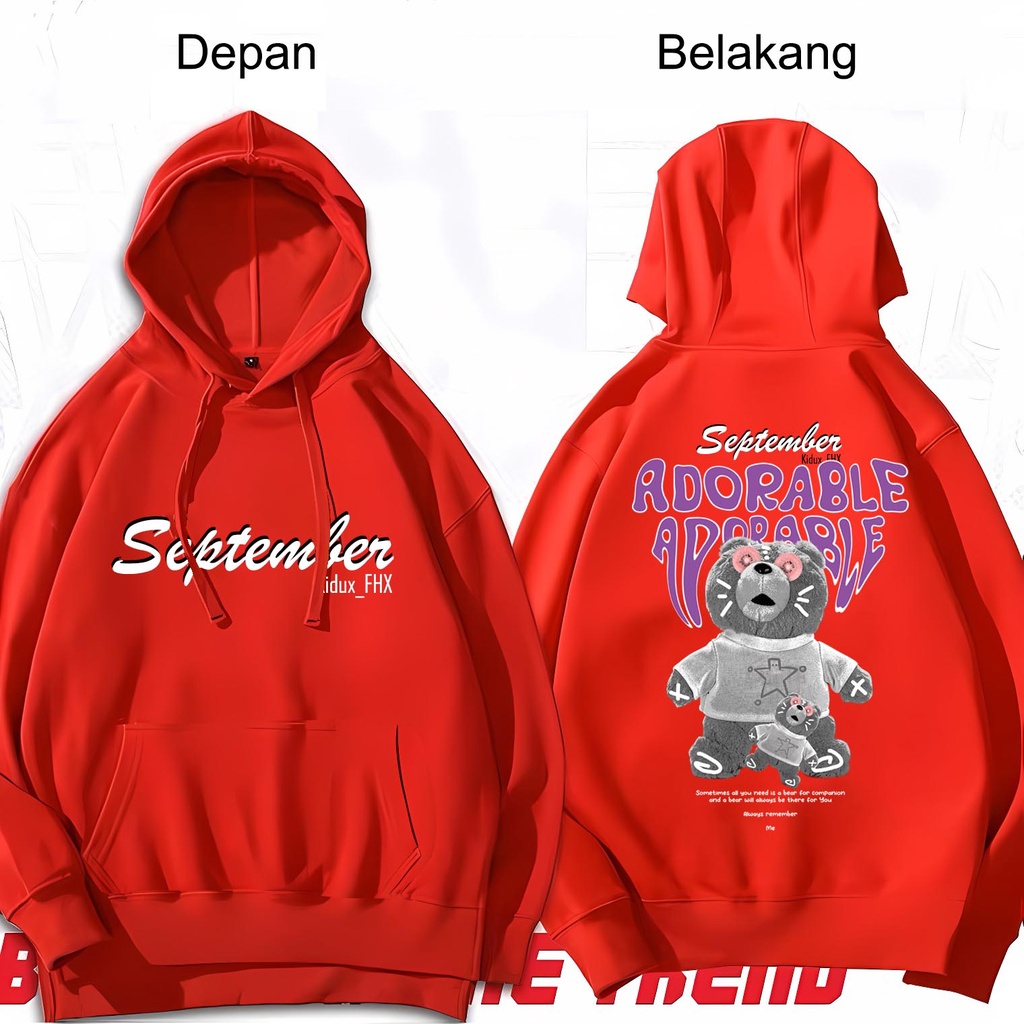 Lilipop.id Sweater Hoodie Pria September Bear C Hoodie Kupluk Jumper Outwear Long sleve Trendy Terbaru