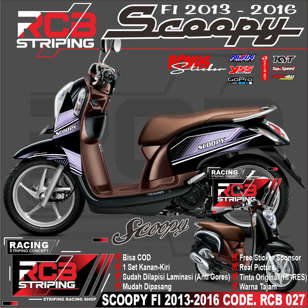 Striping Scoopy 2013 2014 2015 2016 Fi / F1 Lama Stiker Lis Motor Scoopy fi 2013-2016 Rcb 027