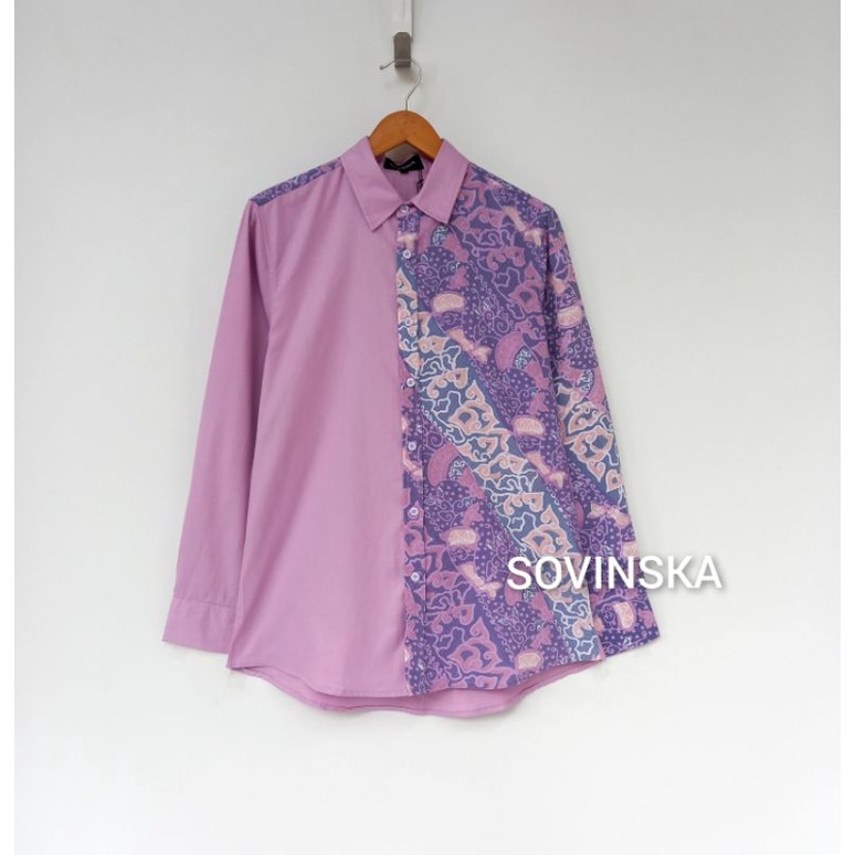 Kemeja Kombinasi Batik Lilac