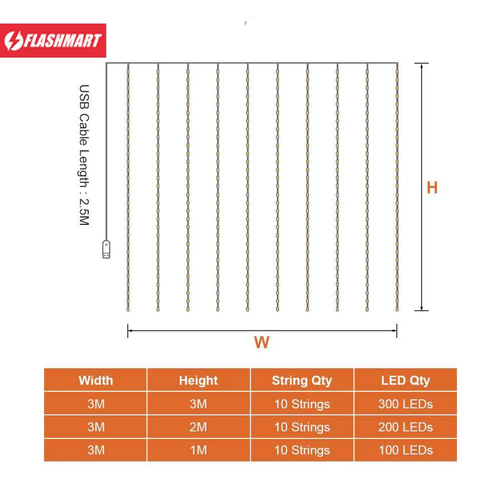 Flashmart Lampu Hias Gorden String Lights USB 300LED 3x3Meter with Remote - ANB300