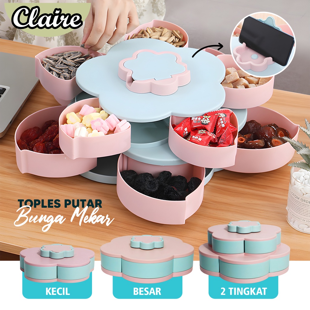 Toples Putar Bunga Mekar / Flowers Candy Box / Toples Putar Kue Snack 2 Tingkat / Toples Lebaran