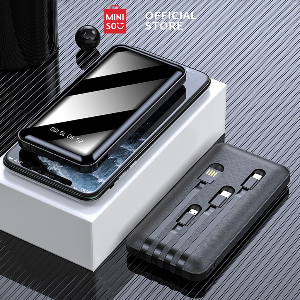 MINISO Powerbank 10000 mAh Portabel Mircro Type-C 2 USB Output Charger Port Power Bank