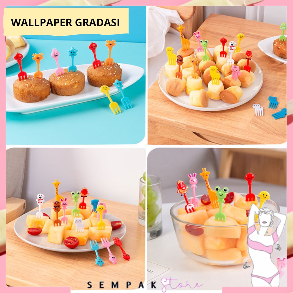 SS Garpu Bento Karakter Hewan Lucu 10Pcs Tusukan Buah Kue Hiasan Bekal Food Picks Animal Dessert Fruit Fork Kartun Murah Import