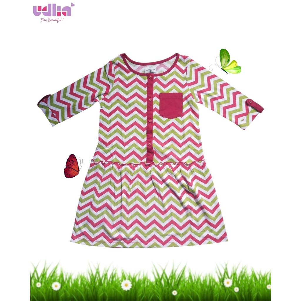 Udlia Dress Anak Perempuan Zigzag Kancing Saku Zelda 8th-10th