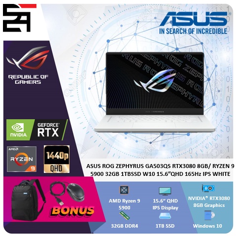 Asus Rog Zephyrus GA503QS Ryzen 9 5900 32GB 1TB SSD RTX3080-8GB W10 15.6 Inchi QHD 165Hz