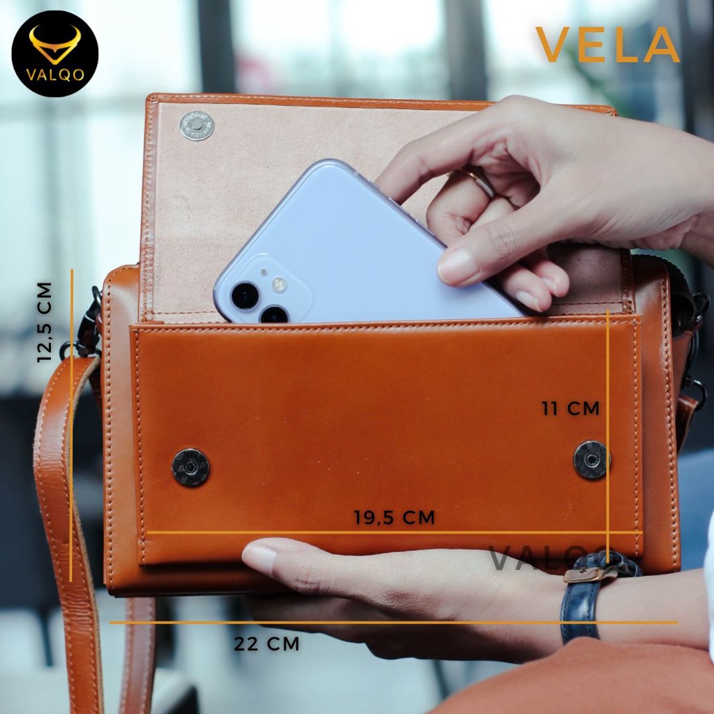 [VALQO] VELA Tas Kecil Multifungsi Banyak Partisi Handbag Dompet Kulit Sapi Cewek Wanita Perempuan