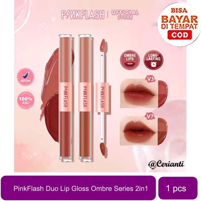 [OMBRE SERIES 2IN1 | BPOM] PINKFLASH DoubleSense 2 IN 1 Dual-ended Lipstick ombrelips Liquid Matte lipstik Velvet Tint Lightweight High_Cerianti