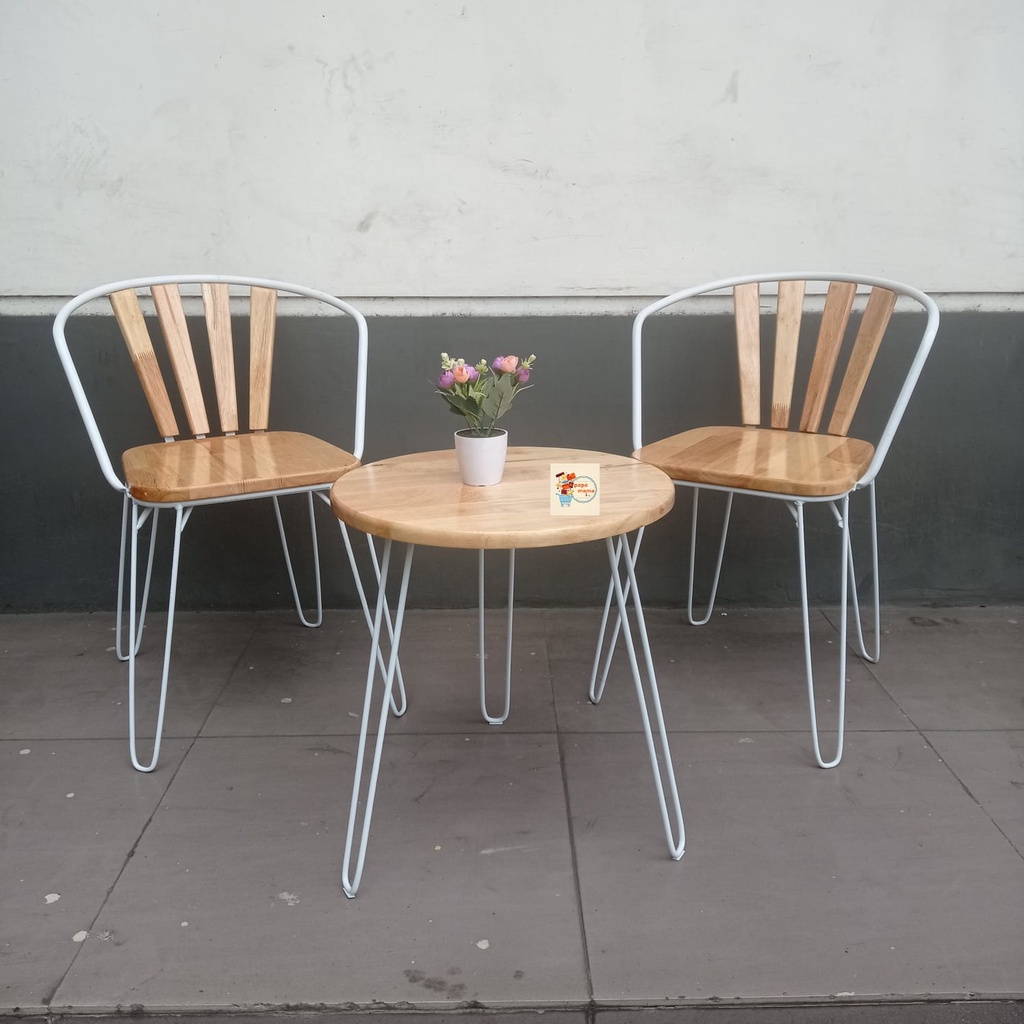 Kursi Teras Set Kayu Besi - Kursi Cafe Minimalis - Kursi Taman Outdoor - Medan