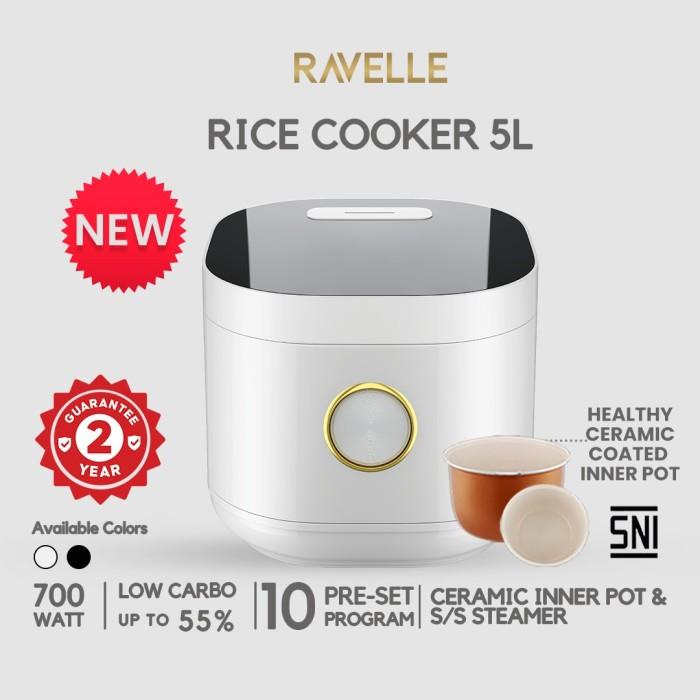 Rice Cooker Ravelle White 5 Liter - Digital Low Carbo Rice Cooker
