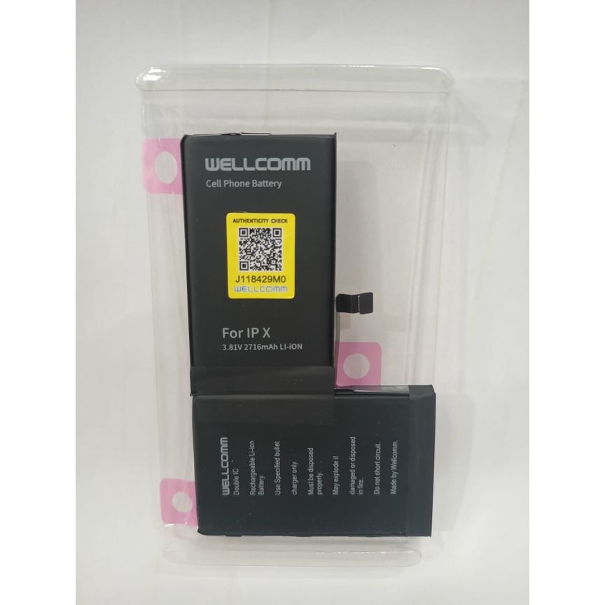 WELLCOMM BATTRAI/BATTERY For IPHONE X DOUBLE IC ORIGINAL