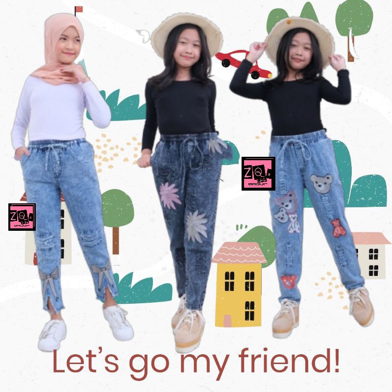 Celana Jeans Anak Bordir Kekinian Baggy Jeans Bordir Premium Junior