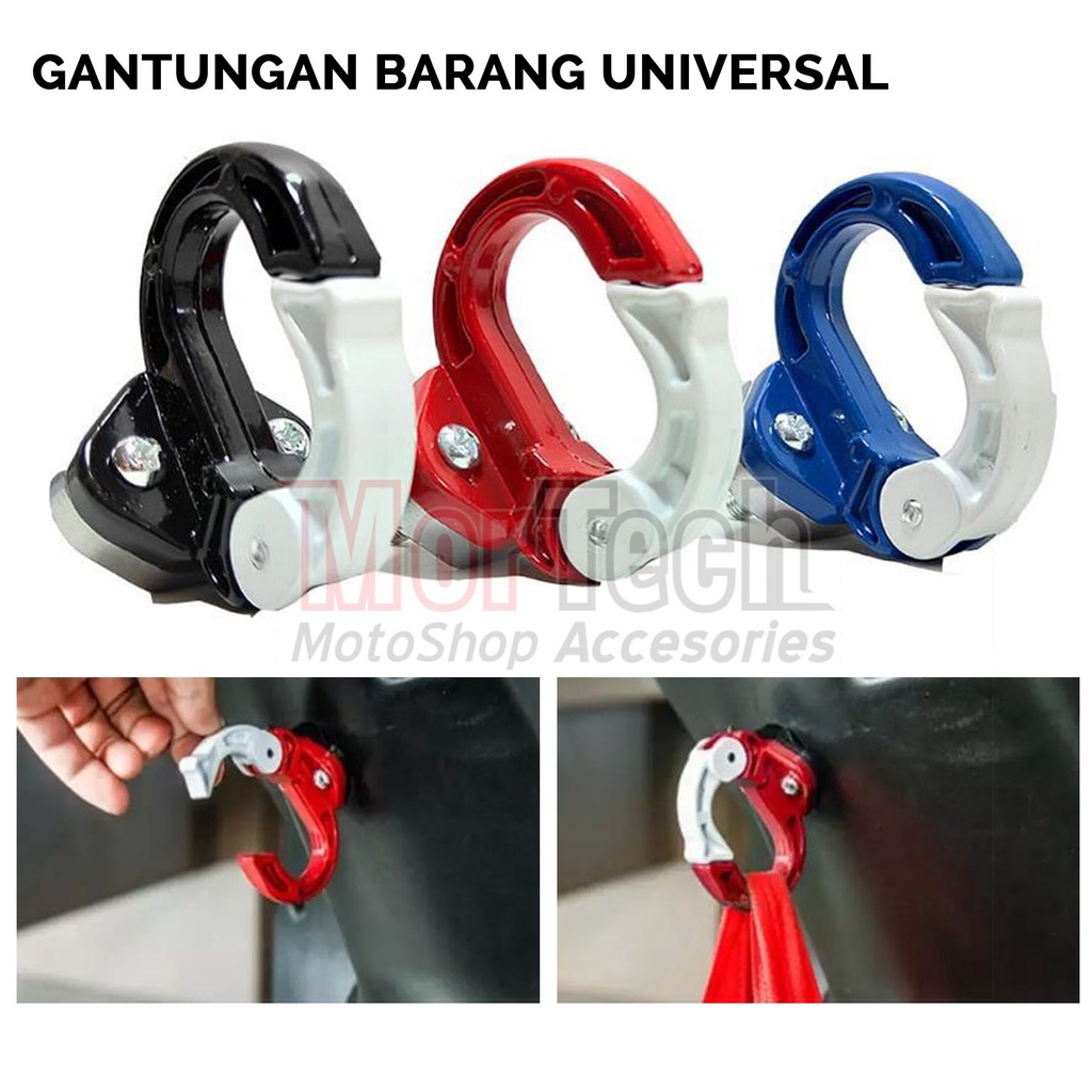 Hook Gantungan Barang Robot Motor Matic Besi Model Q 2 Warna Nmax Aerox Vario 110 Beat Scoopy Mio Xe