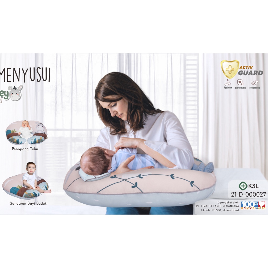 Vee &amp; Mee Nursing Pillow Bantal Menyusui Anti Bakteri + Free Bantal Lengan Donkey Series  - VMB 2060