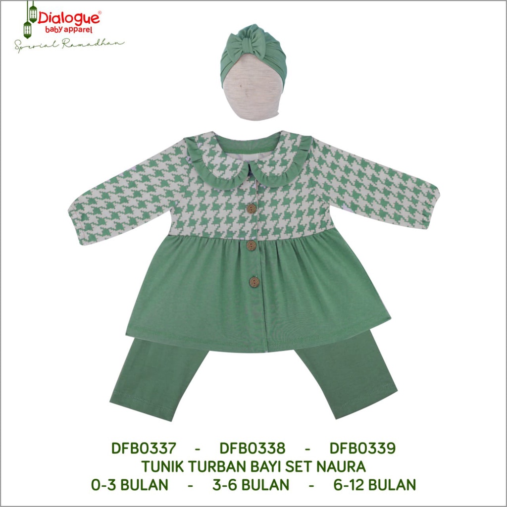 Dialogue Baby Baju Bayi Muslim Tunik Turban Bayi Set Naura - Baju Bayi Muslim 0-12 Bulan DFB0337 DFB0338 DFB0339