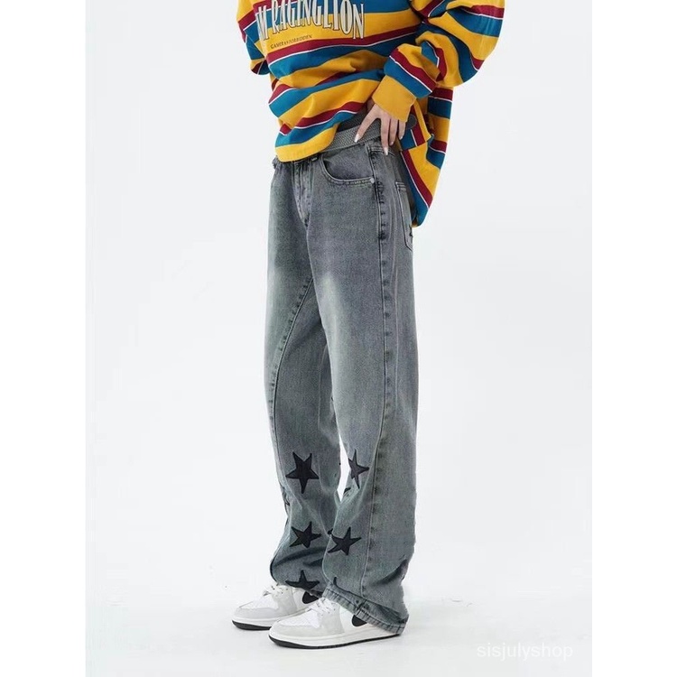 [✅BISA COD] #Sisjuly# Y2K Jeans Wanita Jeans /Lurus Vintage Amerika Bintang Pinggang Tinggi Bordir Ce