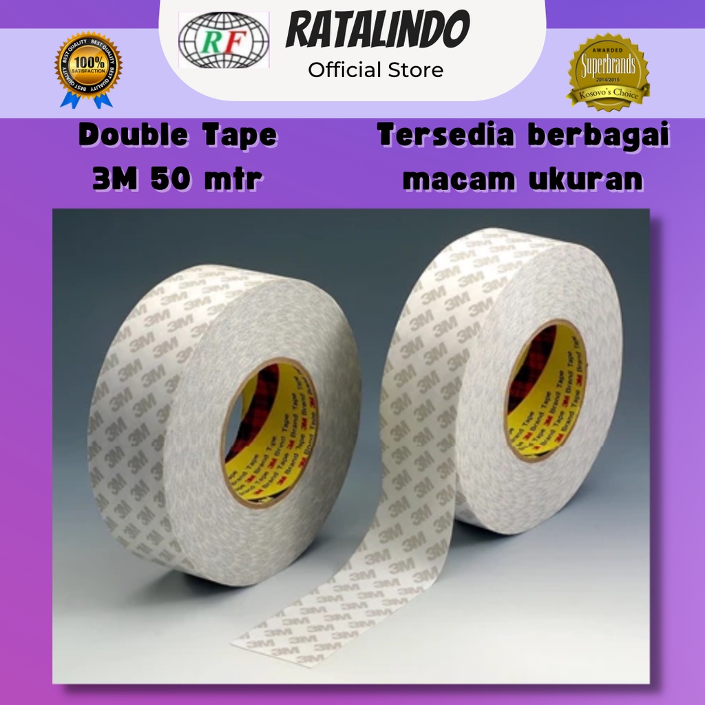 Double Tape 3M 9075i Panjang 50 Mtr dengan lem dua sisi