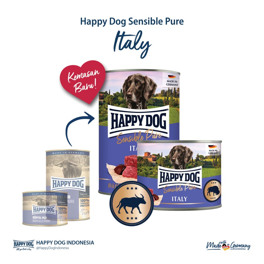 HAPPY DOG  kalengan SENSITIVE PURE BUFFALO ITALY 400g makanan basah