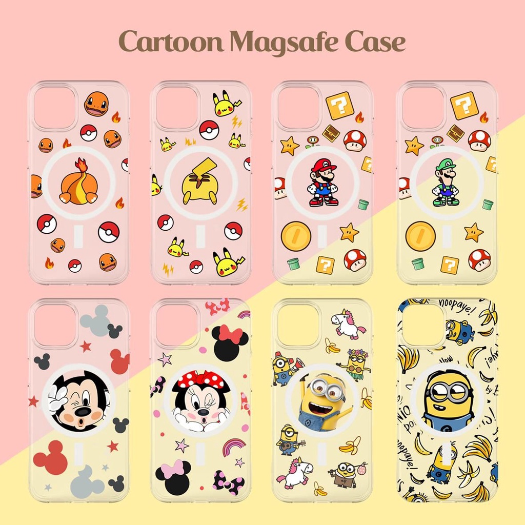 NEW !! CUTE CARTOON MAGSAFE CASE PREMIUM PRINT IPHONE 14PROMAX 14PRO 14PLUS 14 13PROMAX 13PRO 13 13MINI 12PROMAX 12PRO 12 12MINI 11PROMAX 11PRO 11 XSMAX XR X XSGAMBAR MICKEY MINNIE MARIO LUIGI MINION PIKACHU CHARMENDER