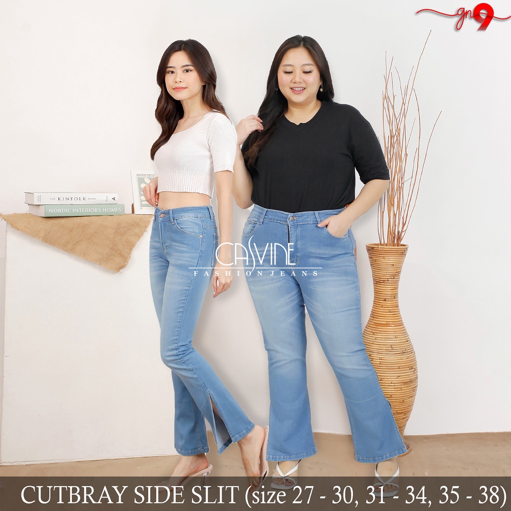 CASVINEJEANS | Celana Jeans Cutbray Wanita Side Slit Bigsize Jumbo Belah Samping Boot Cut Bawah Mom Jeans