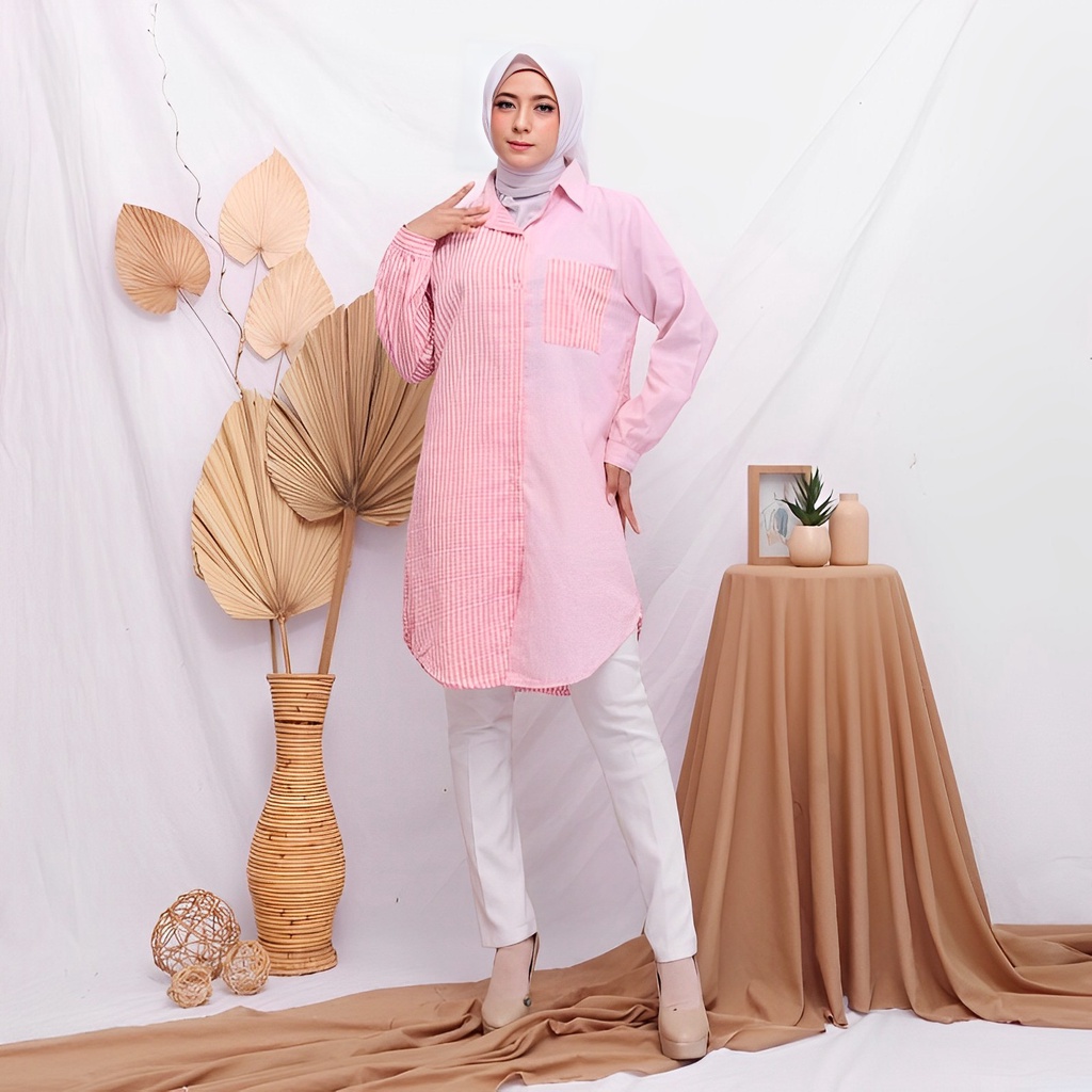 DUTA FASHION | TUNIK KOMBINASI KOTAK MIX POLOS ABG FASHION MUSLIM