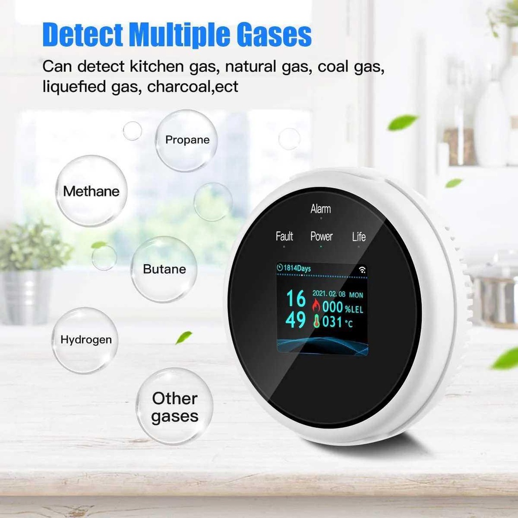 Alat Deteksi Gas Bocor Gas Leak Detector Alarm Wifi LCD Screen - FD200 - White