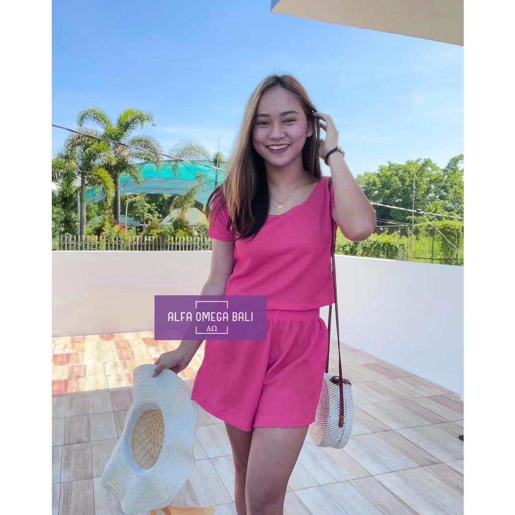 Set Pakaian Wanita Polos Airflow Celana Model Pita