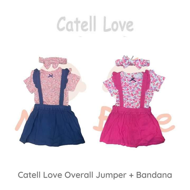 Catell Love 3 In 1 Overall + Bandana Baju Set Bayi Perempuan