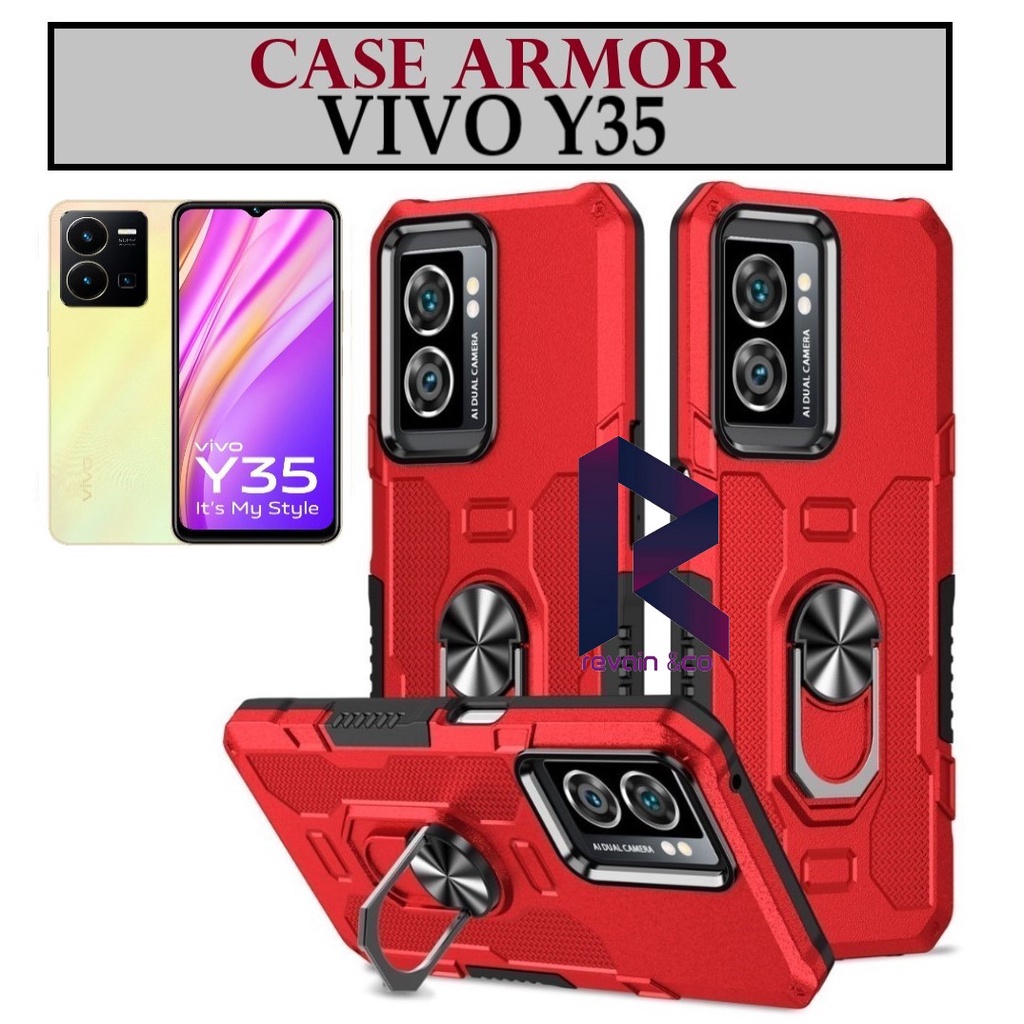 Case Armor VIVO Y35 Iring Cincin Magnetic Kesing Hp Protect kamera Premium Hard Case Standing Robot Pelindung Kamera