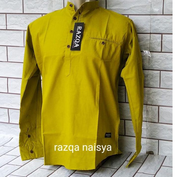 Kemeja koko lengan panjang warna Lime / Kemko kemeja koko Pria warna Lemon