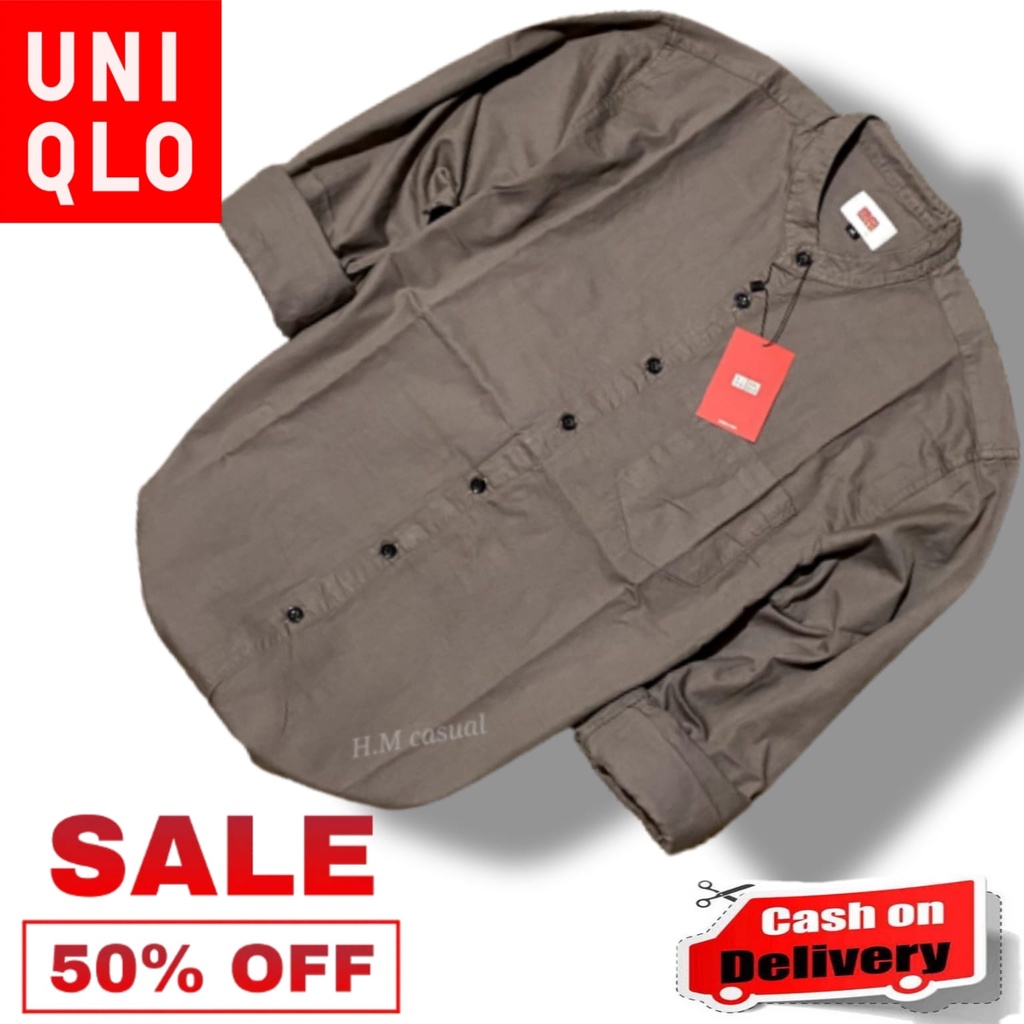 Kemeja polos pria UNIQLO/Kemeja lengan panjang kerah sanghai UNIQLO