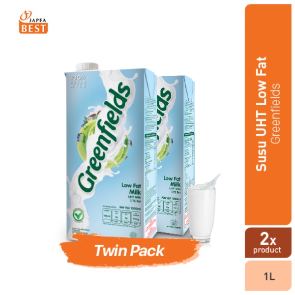 Susu UHT Low Fat Greenfields 1 L - Twin Pack